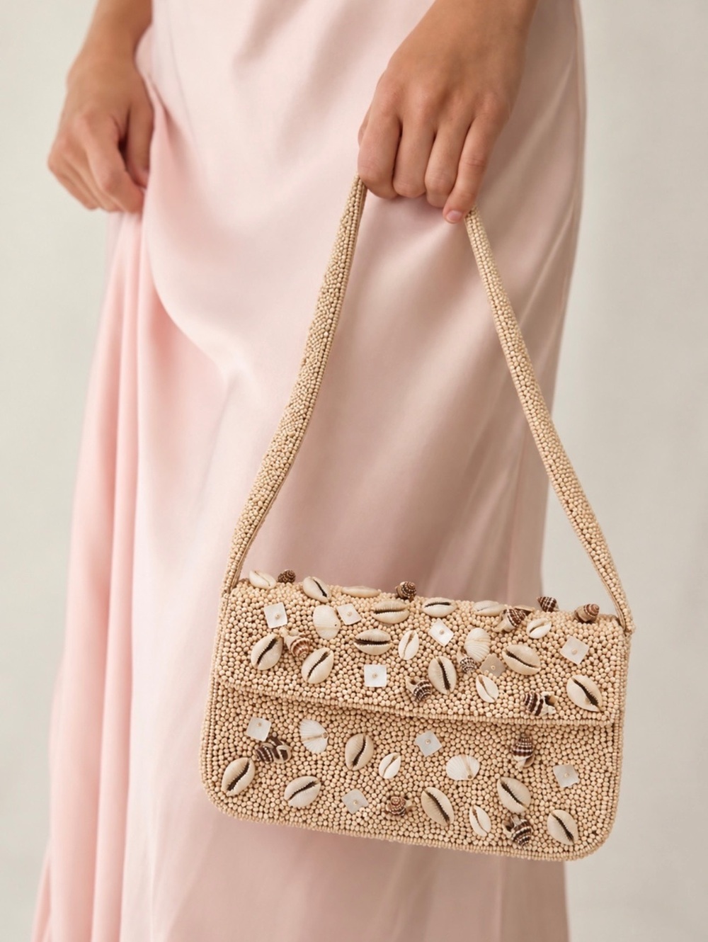 Anthropologie Fiona Tan Beaded Shoulder Bag Shells